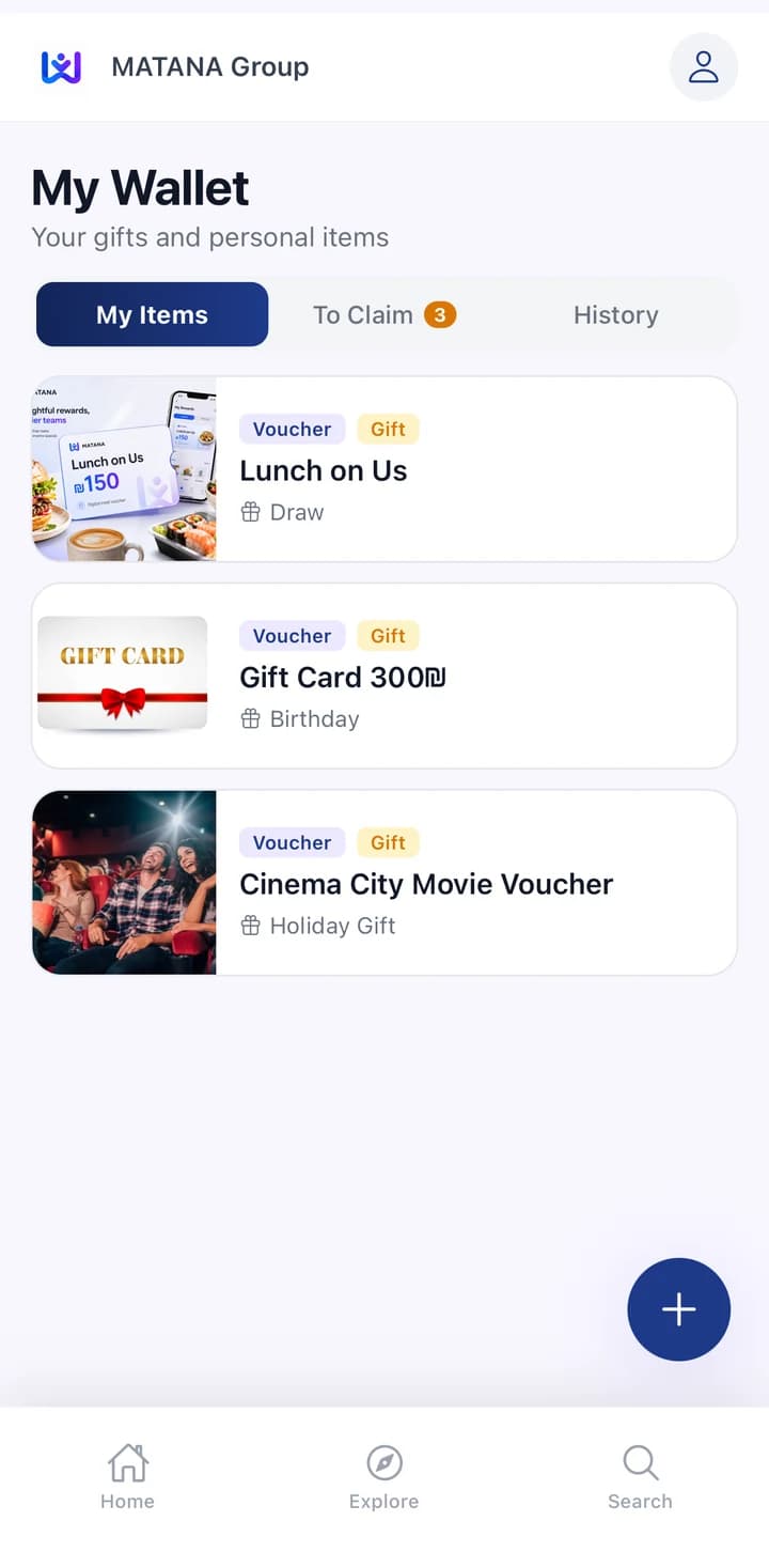 Employee wallet with gifts in the MATANA app